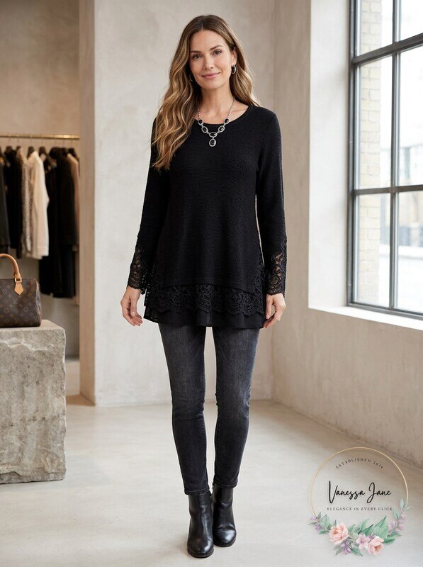 Style &amp; Co Petite Lace Hem Tunic Sweater