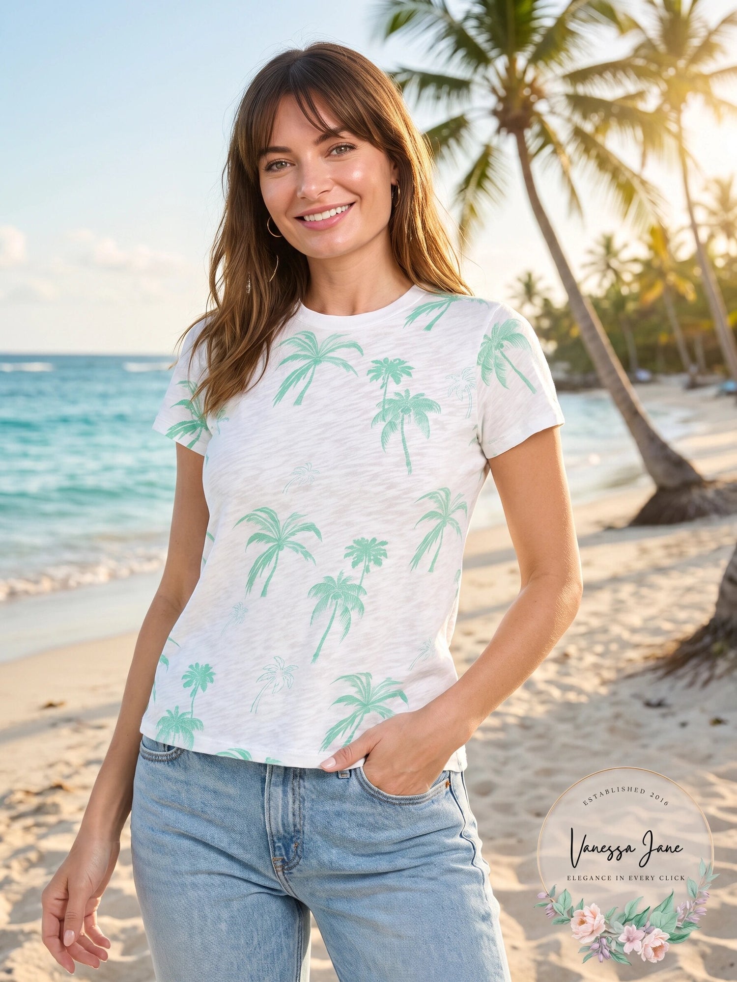 ATM Anthony Thomas Melillo Womens Palm Print Crewneck T Shirt, Size XS