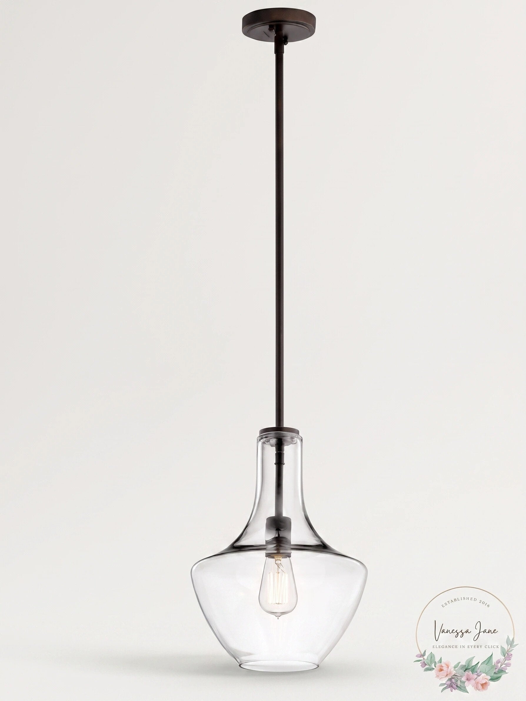 KICHLER Everly 19.75 in. 1-Light Olde Bronze Transitional Shaded Pendant
