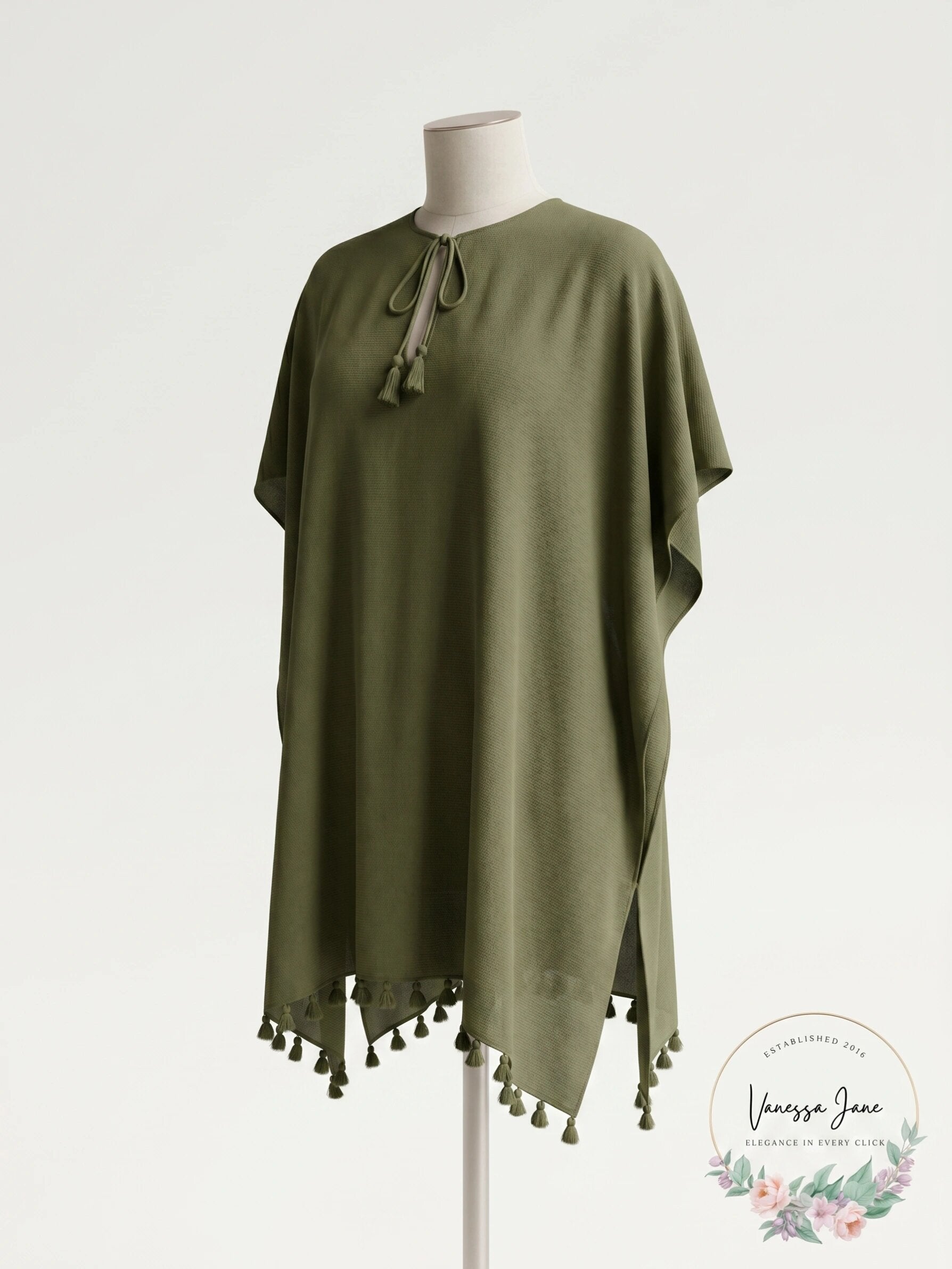 DKNY OLIVE Pom Pom Caftan Swim Cover-up US Large/X-Large