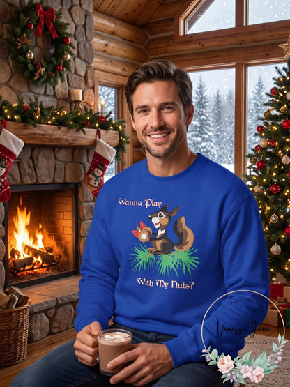 Alex Stevens Mens Play with My Nuts Ugly Christmas Sweater
