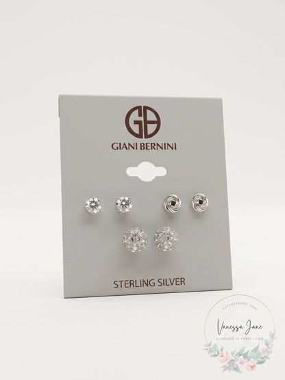 Giani Bernini Sterling Silver 3-Pc. Set Cubic Zirconia Stud  Earrings