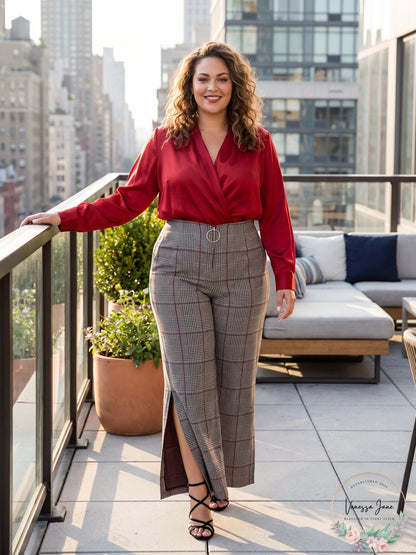 NY Collection Plus Size Jacquard Plaid Split-Hem Pants, Size 2X