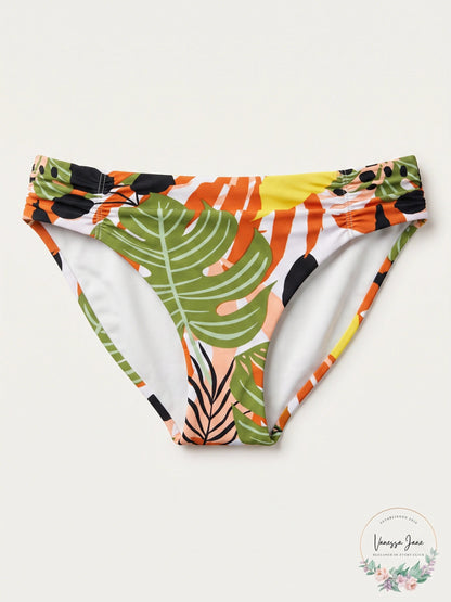 Bar III Tropical-Print Ruched Bikini Bottoms