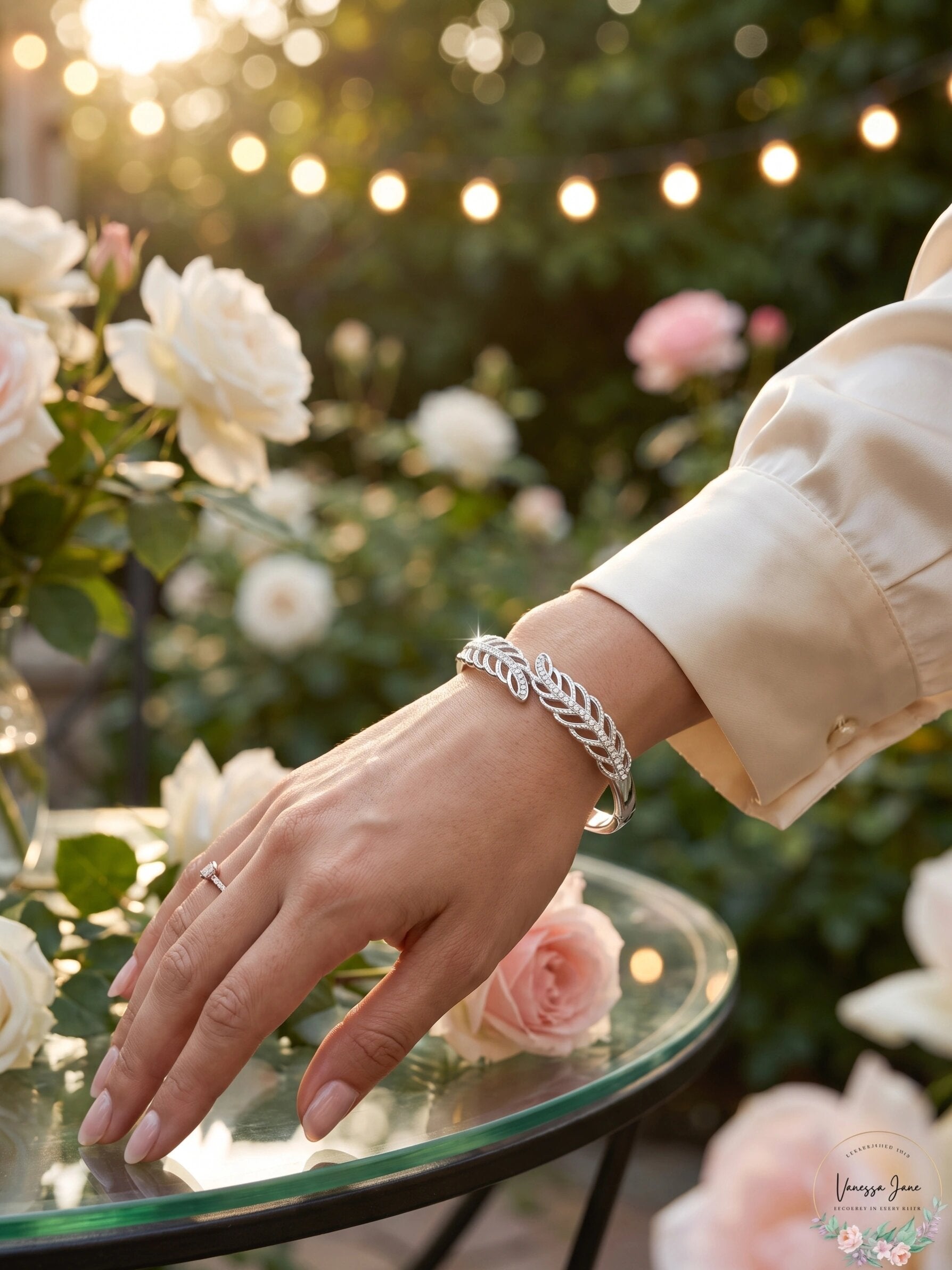 Charter Club Silver-Tone Pave Leaf Hinge Bracelet