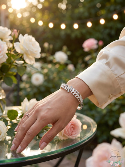 Charter Club Silver-Tone Pave Leaf Hinge Bracelet