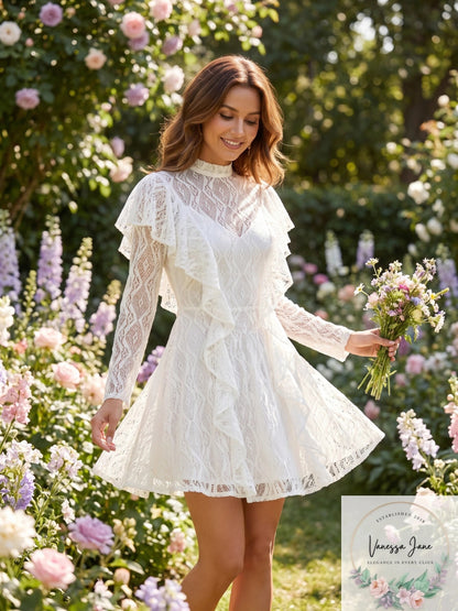 Free People Mock Neck Lace Dress, Small/White