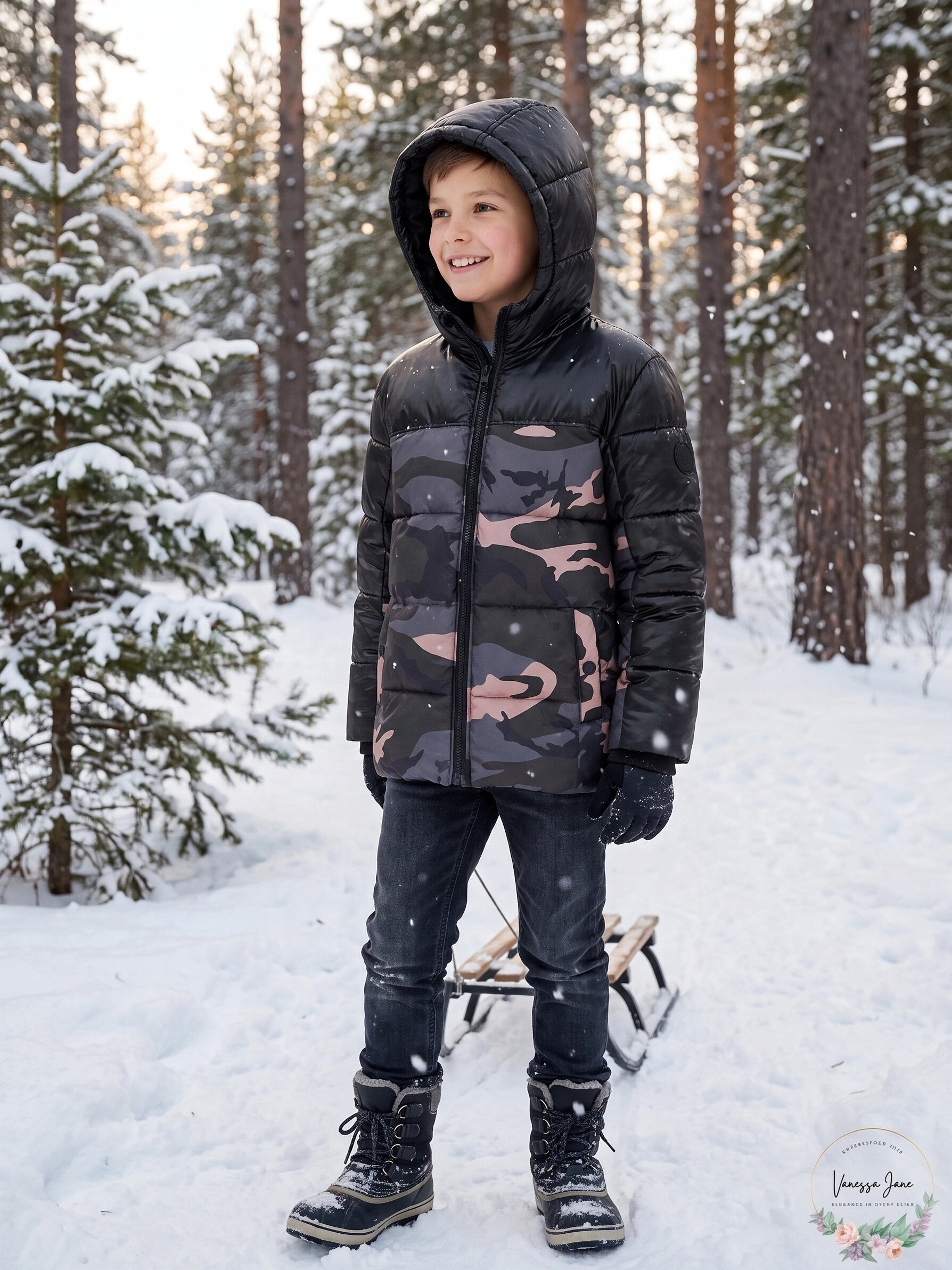 Michael Kors Big Boys Camo-Print Hooded Puffer Jacket