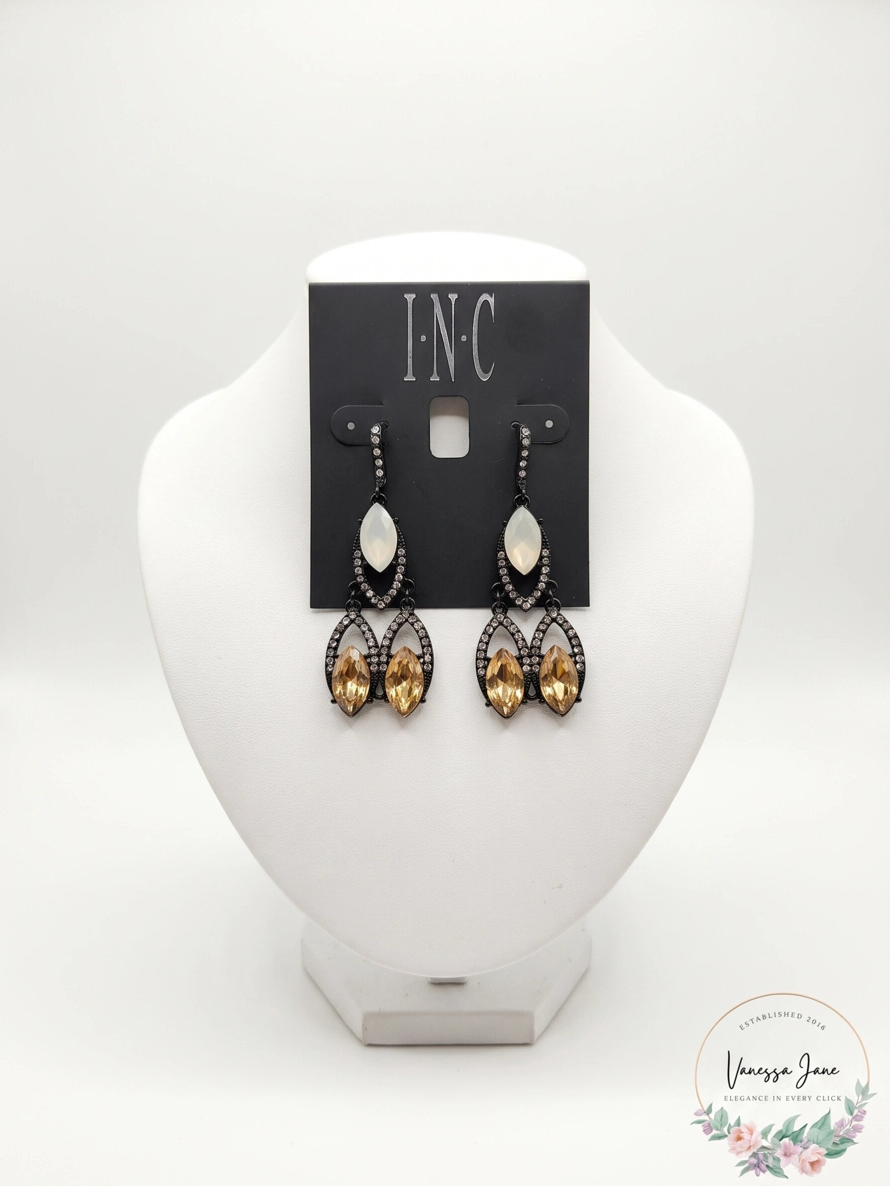 Inc Crystal and Stone Chandelier Earrings