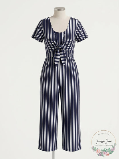 Crystal Dolls Navy Short Sleeve Cropped Jumpsuit, Size Small