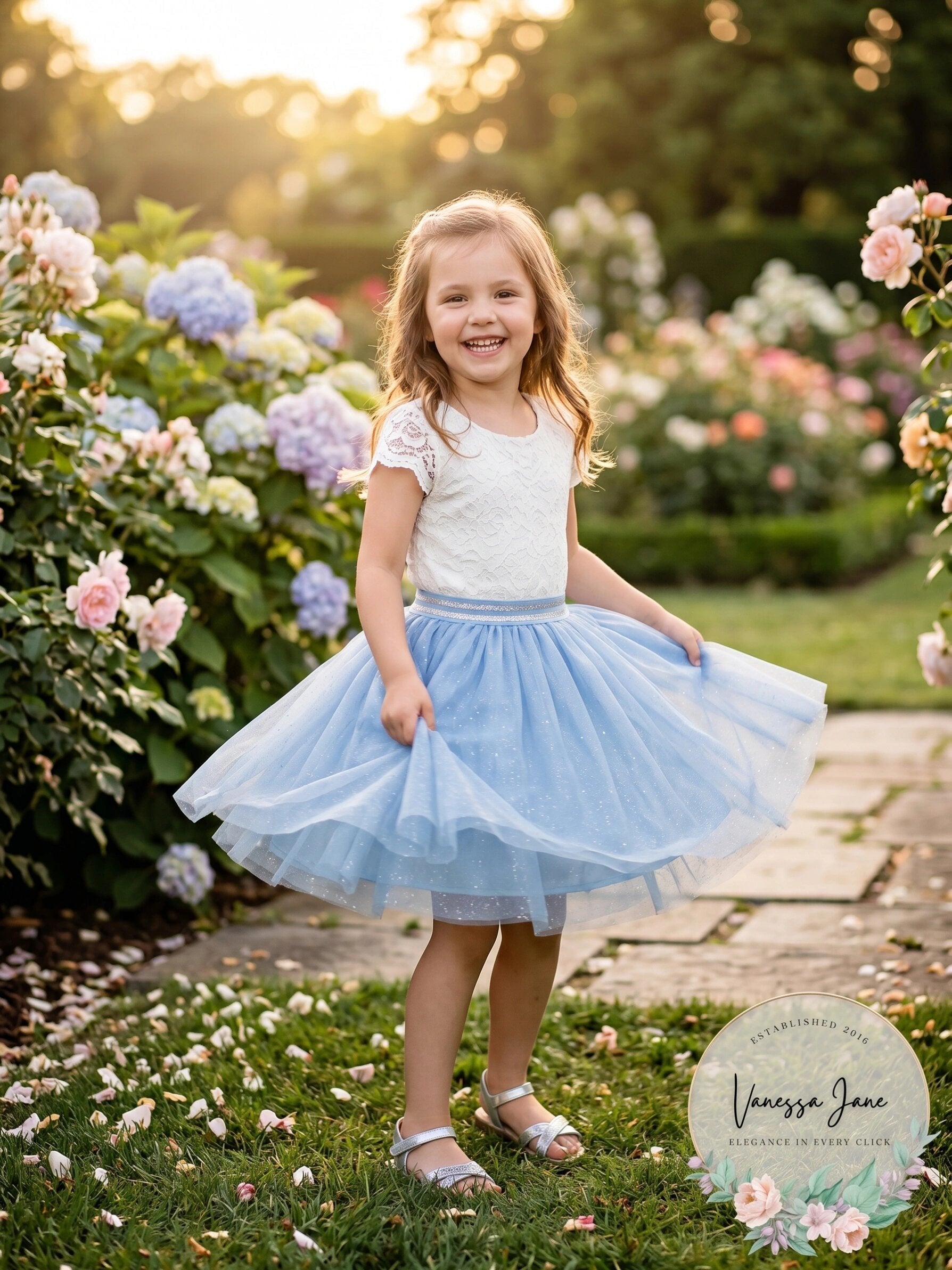 Sergent Major Girls  Blue Tulle Skirt With Sequins, Size 9