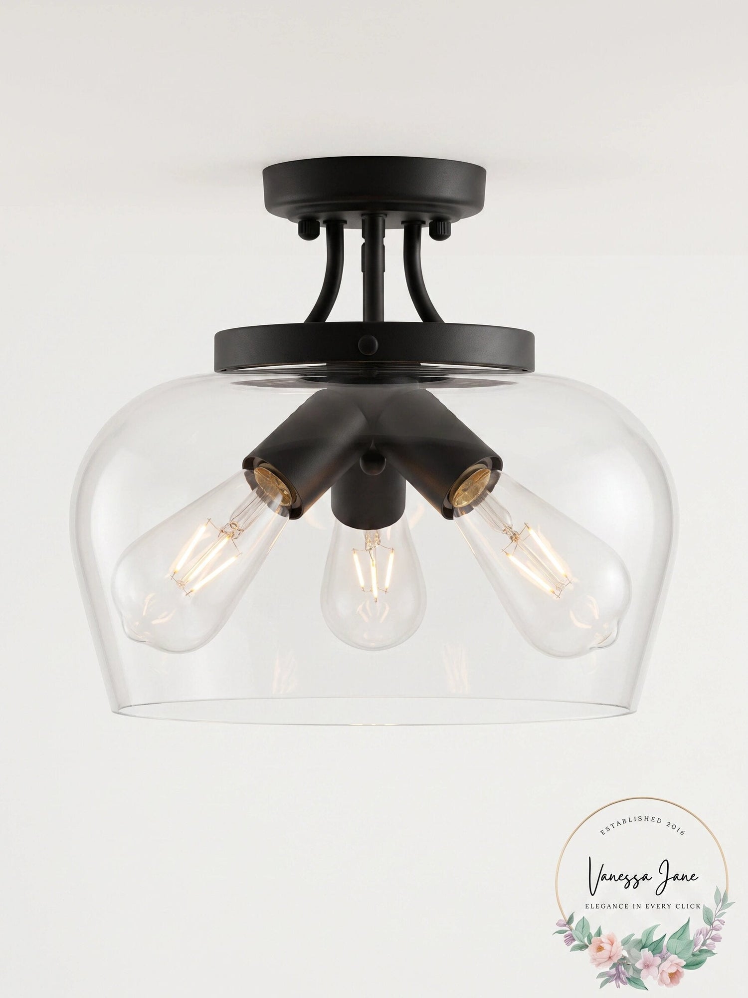 VONLUCE Semi Flush Mount Ceiling Light, 3-Bulb Black Ceiling Light Fixture