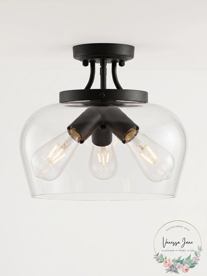 VONLUCE Semi Flush Mount Ceiling Light, 3-Bulb Black Ceiling Light Fixture
