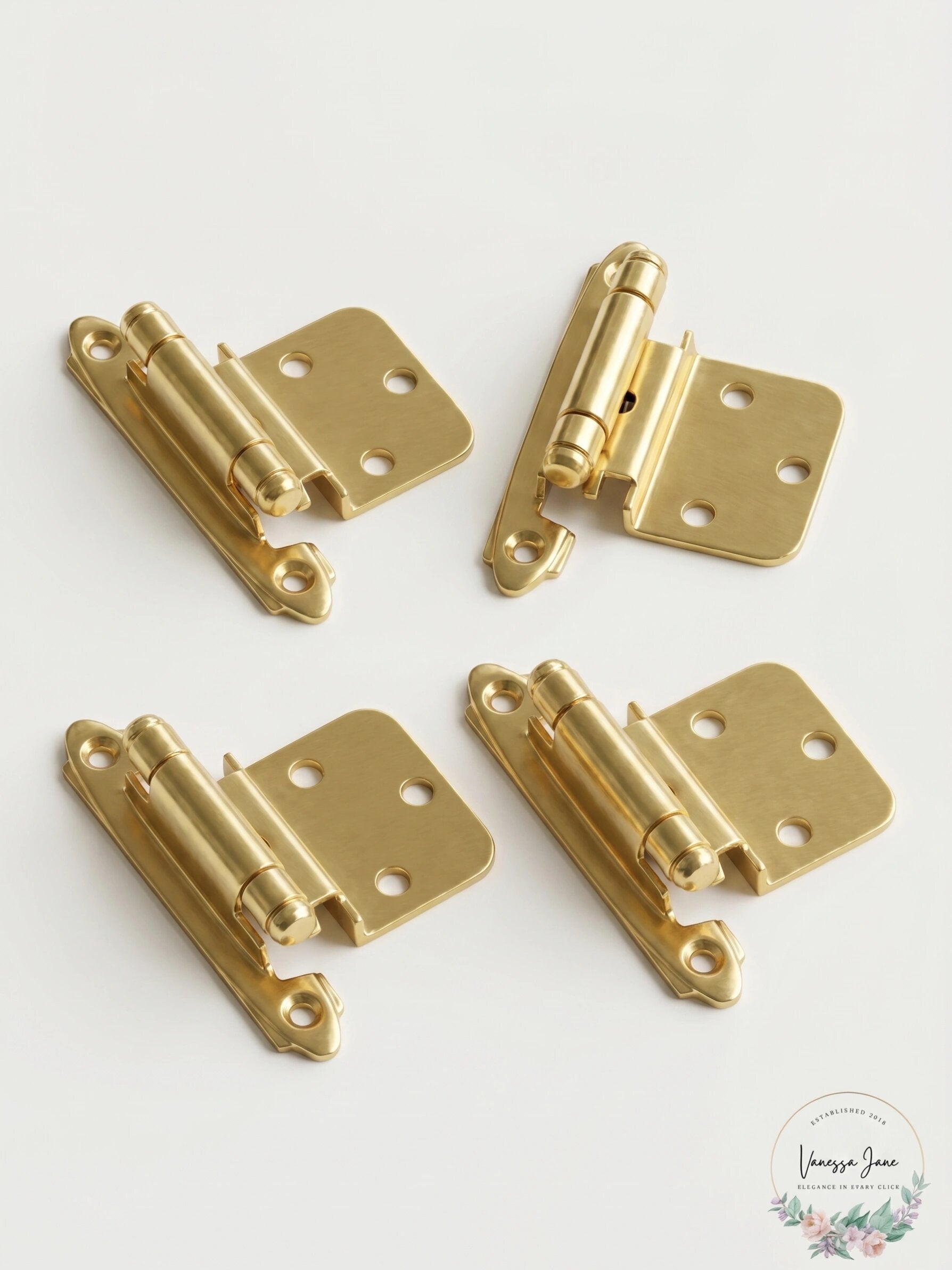 3/8in (10 mm) Inset Self-Closing, Face Mount Polished Brass Hinge - 4 Pack