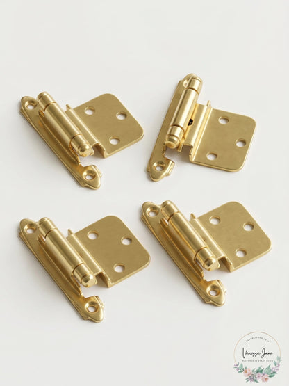 3/8in (10 mm) Inset Self-Closing, Face Mount Polished Brass Hinge - 4 Pack