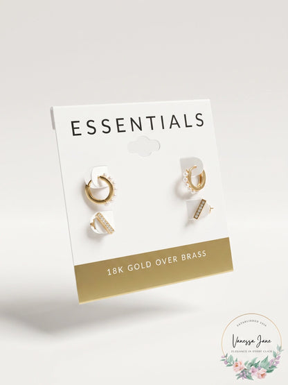 And Now This Gold Plated 2-Piece Bar Post and Hoop Earrings Set