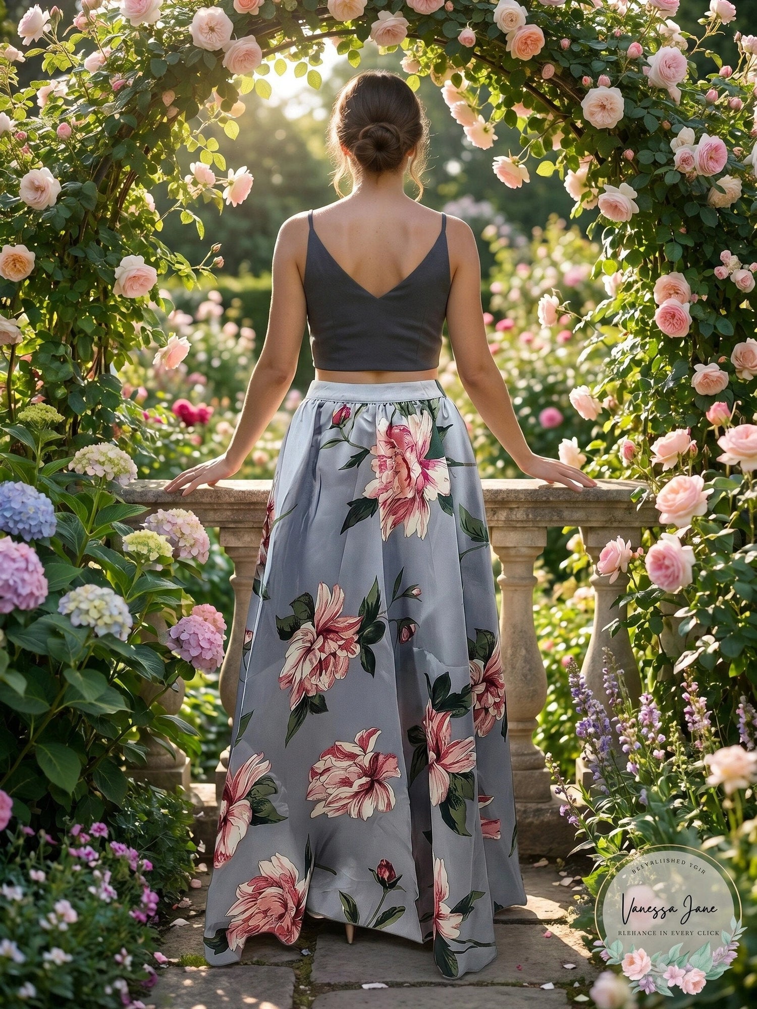 Speechless Juniors Floral Satin Skirt with Black Solid Cropped Top , Size 9