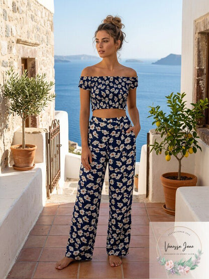 Lulus Flirty Flowers Navy Floral Print Smocked Two-Piece Jumpsuit, Size Large