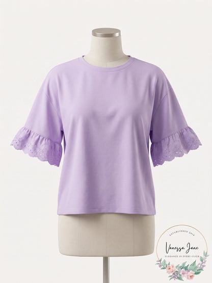Aqua Eyelet Trim Crop Tee