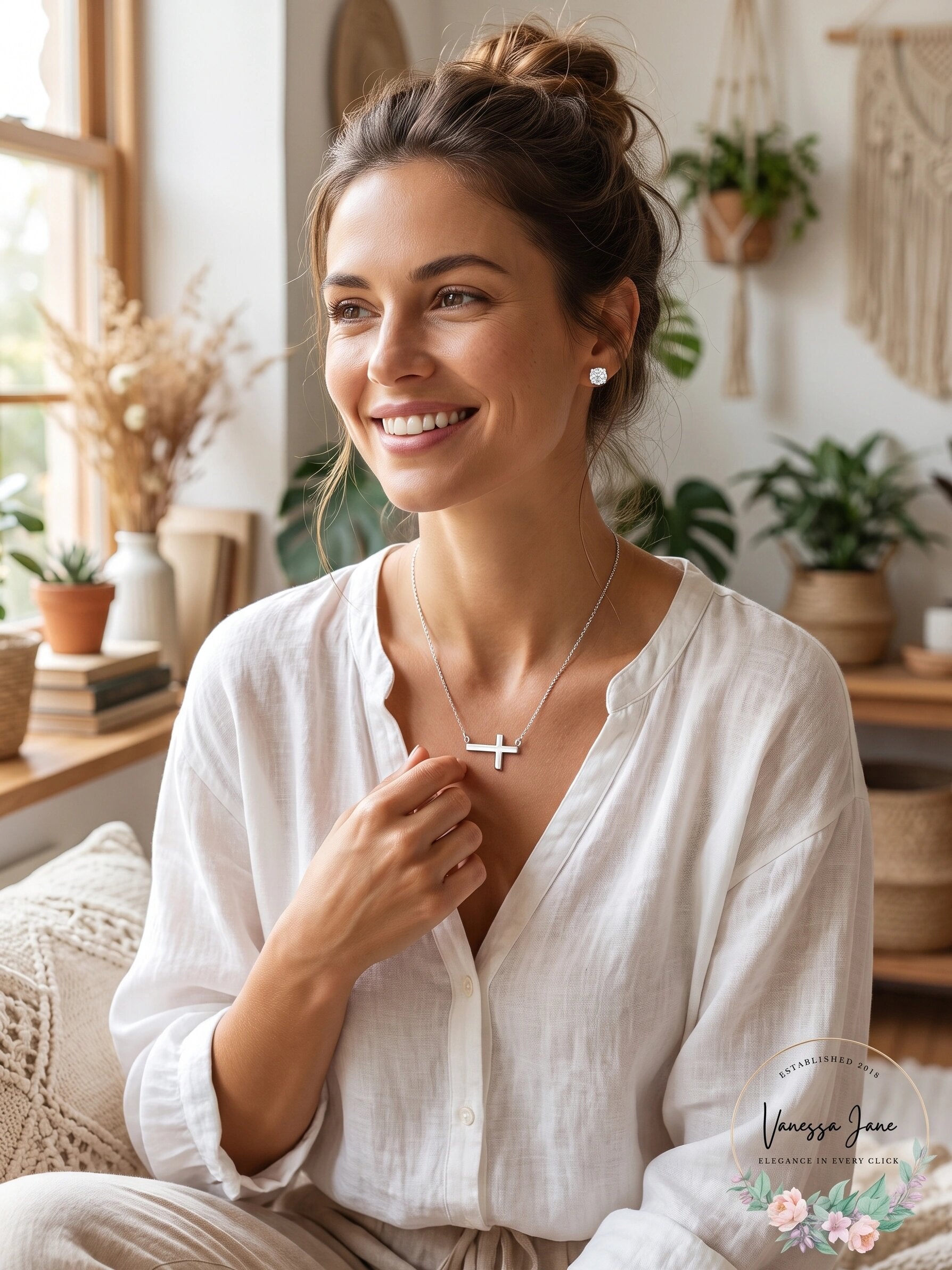 Alfani Cross Collar Necklace and Crystal Stud Earrings Set