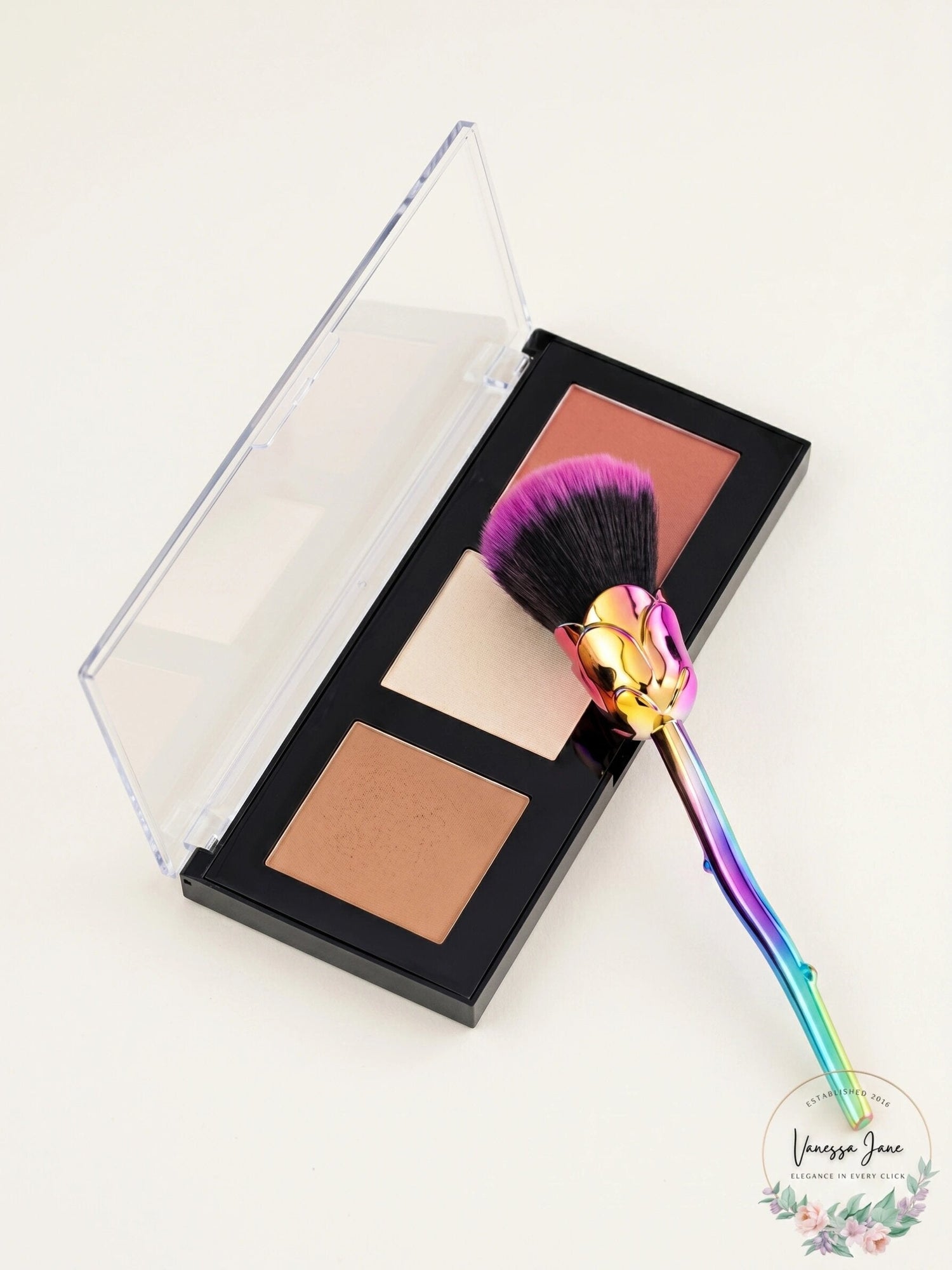 Whimsical Rose 4 Pc Cheek Palette Set Blush Highlighter Bronzer Brush