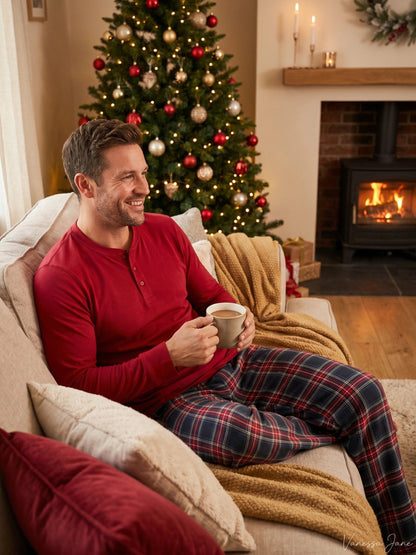 Family Pajamas Mens Knit Henley Pajama Top, Size S