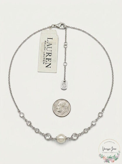 Lauren Ralph Lauren Silver-Tone Crystal and Imitation Pearl  Necklace