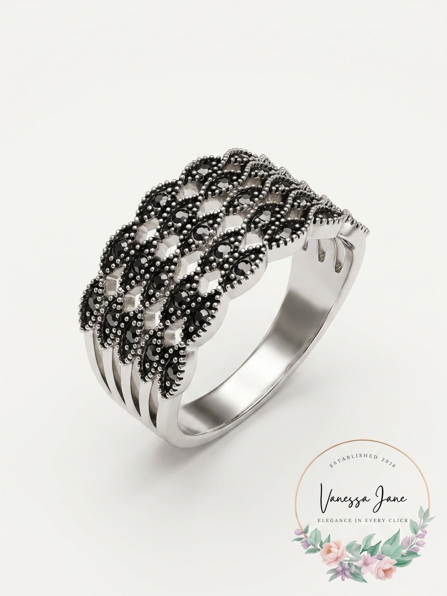 Inc Silver-Tone Crystal Multi-Row Basket Weave Ring, Size 9