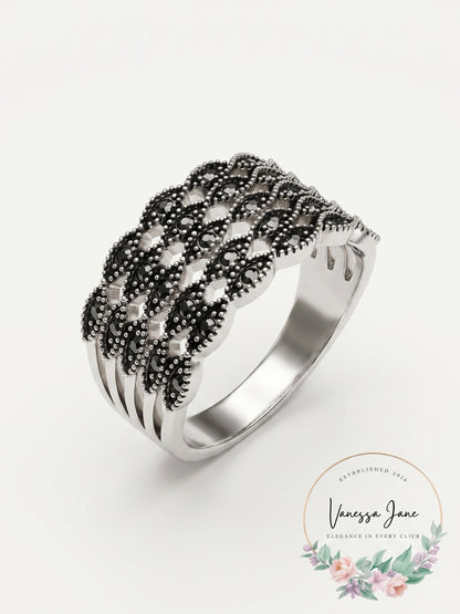 Inc Silver-Tone Crystal Multi-Row Basket Weave Ring, Size 9
