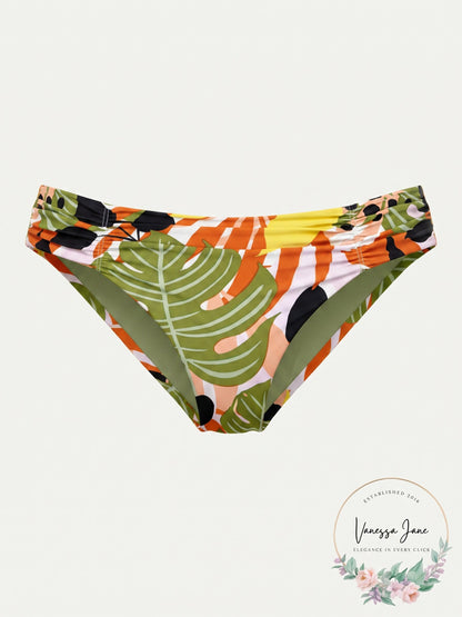 Bar III Tropical-Print Ruched Bikini Bottoms