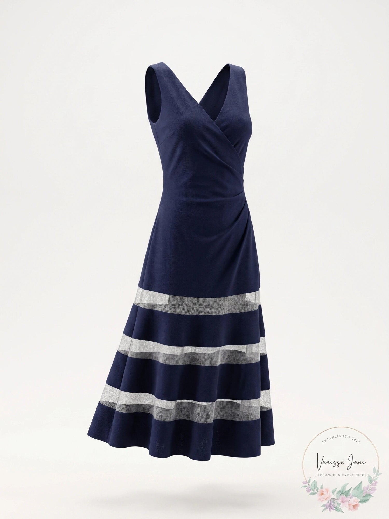 Lauren Ralph Lauren Lighthouse Navy Tulle-Panel A-Line Dress, 6