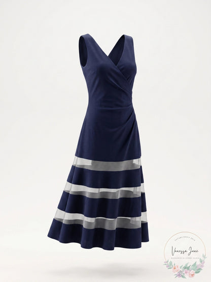 Lauren Ralph Lauren Lighthouse Navy Tulle-Panel A-Line Dress, 6