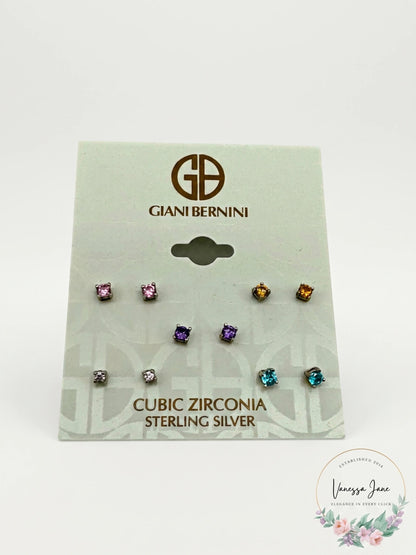 Giani Bernini Sterling Silver Earring Set, Multicolor Cubic Zirconia Five Studs