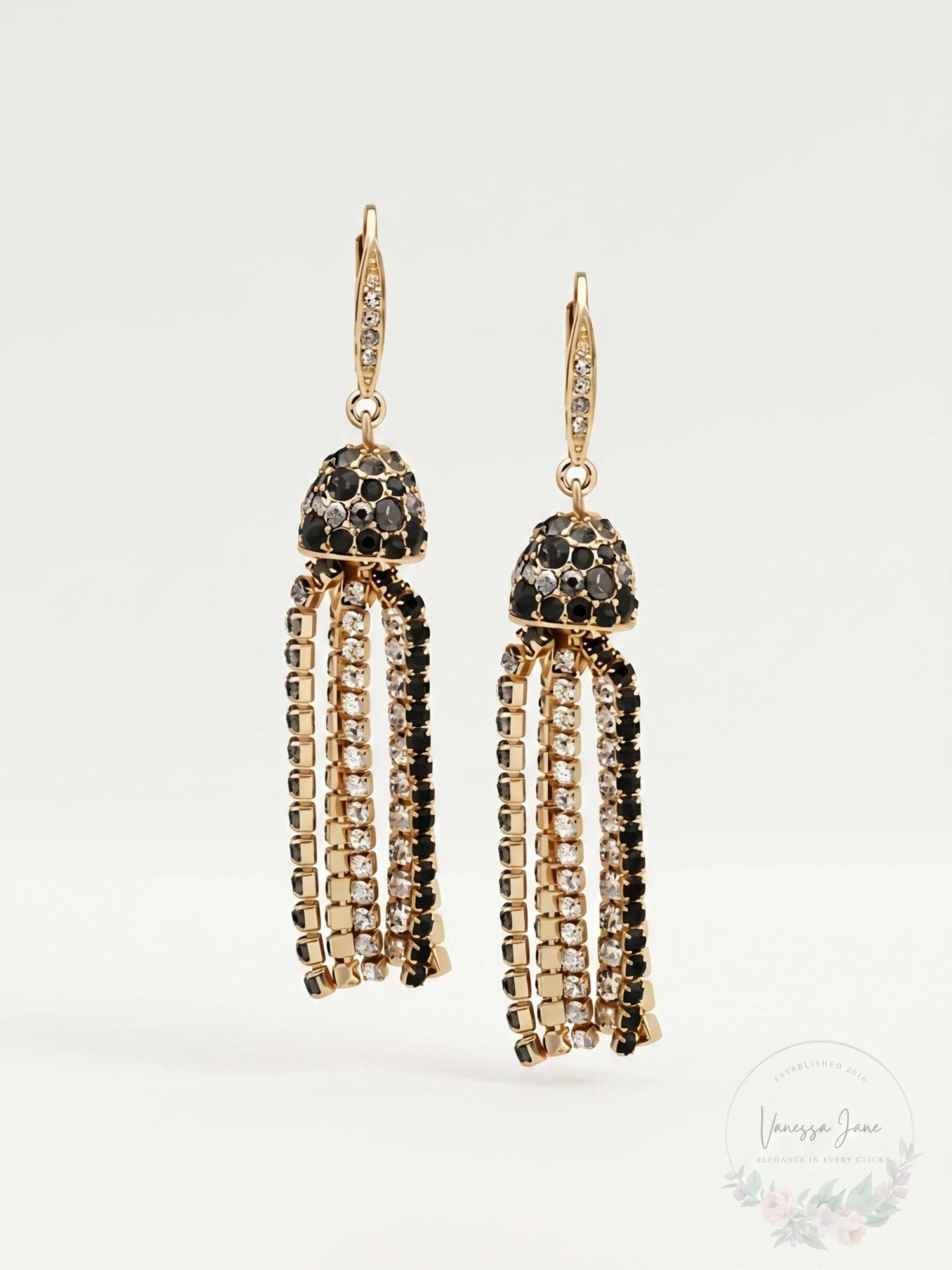 Anne Klein Gold-Tone Ombre Scattered Stone Crystal Tassel Earrings