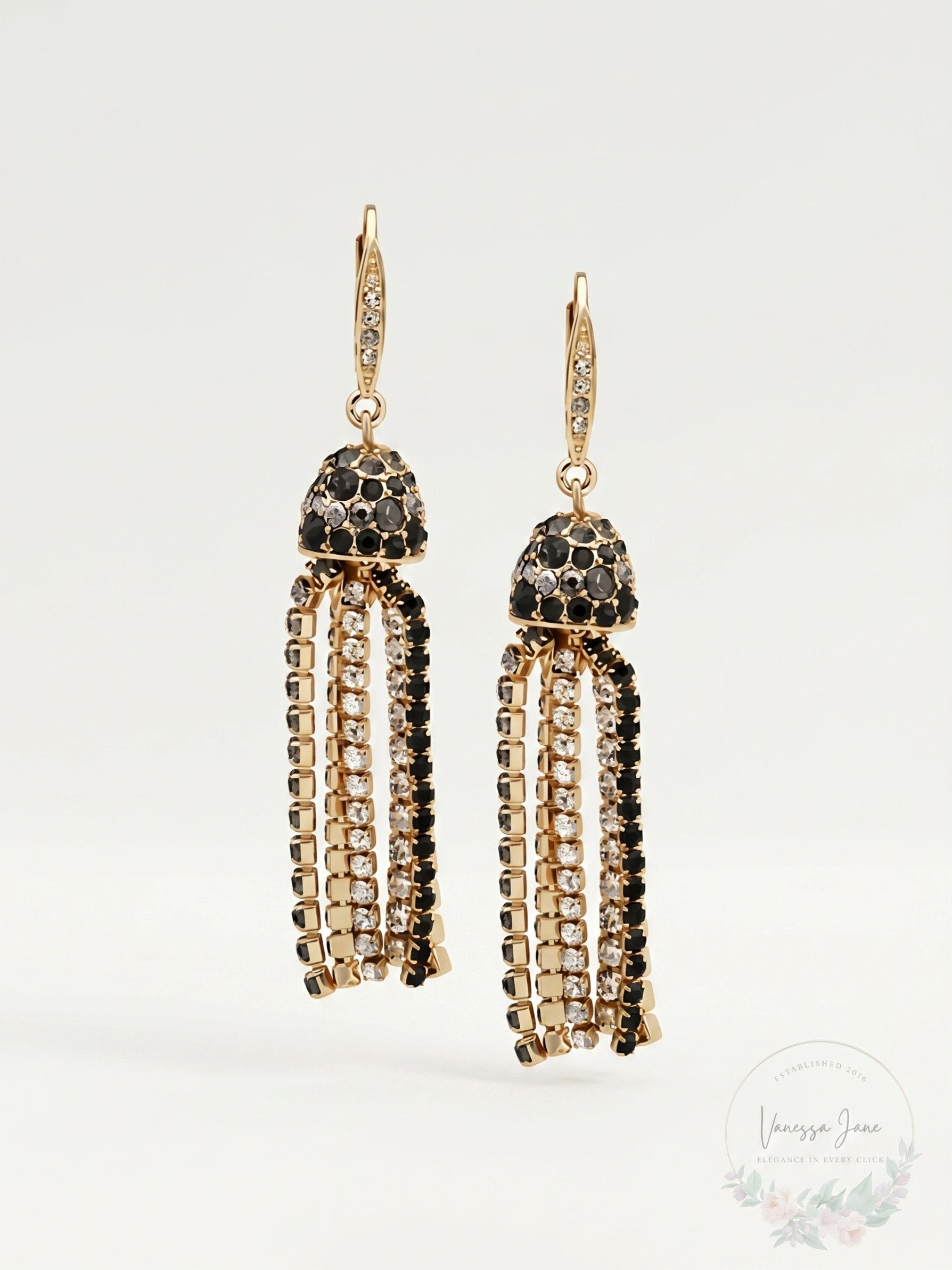 Anne Klein Gold-Tone Ombre Scattered Stone Crystal Tassel Earrings