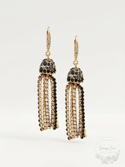 Anne Klein Gold-Tone Ombre Scattered Stone Crystal Tassel Earrings