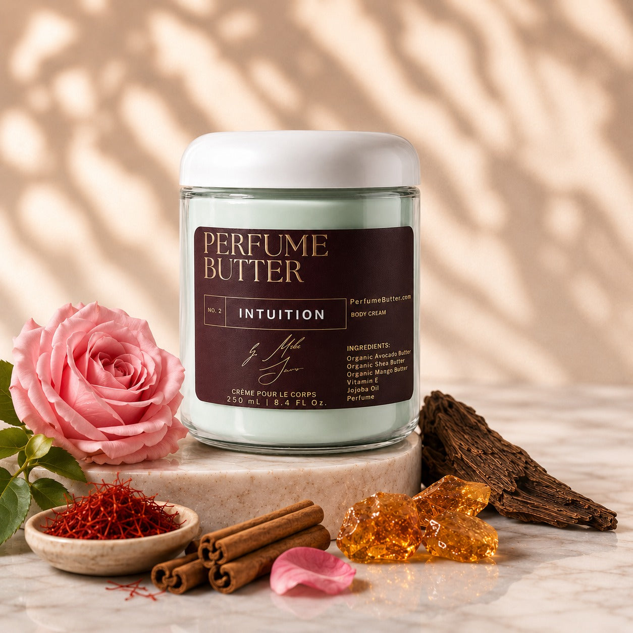 INTUITION – The Luxury Body Butter Perfume | Rose, Saffron &amp; Oud Fragrance | Deep Hydrating Skin Moisturizer | Warm Sensual Long-Lasting Scent | Perfume Butter