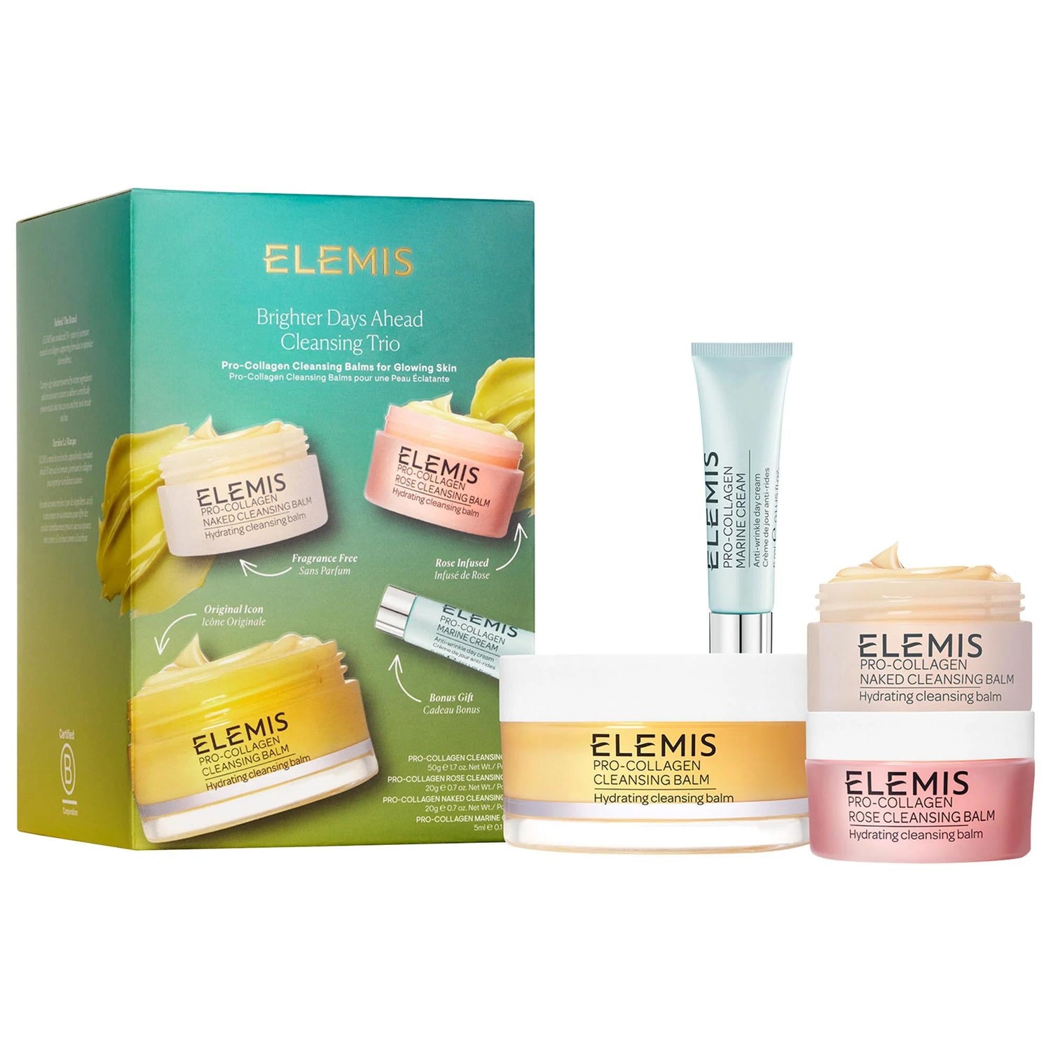 Brighter Days Ahead Skincare Gift Set - 3-Piece Cleansing Balm Trio &amp; Anti-Aging Cream, Natural Skincare, Makeup Remover