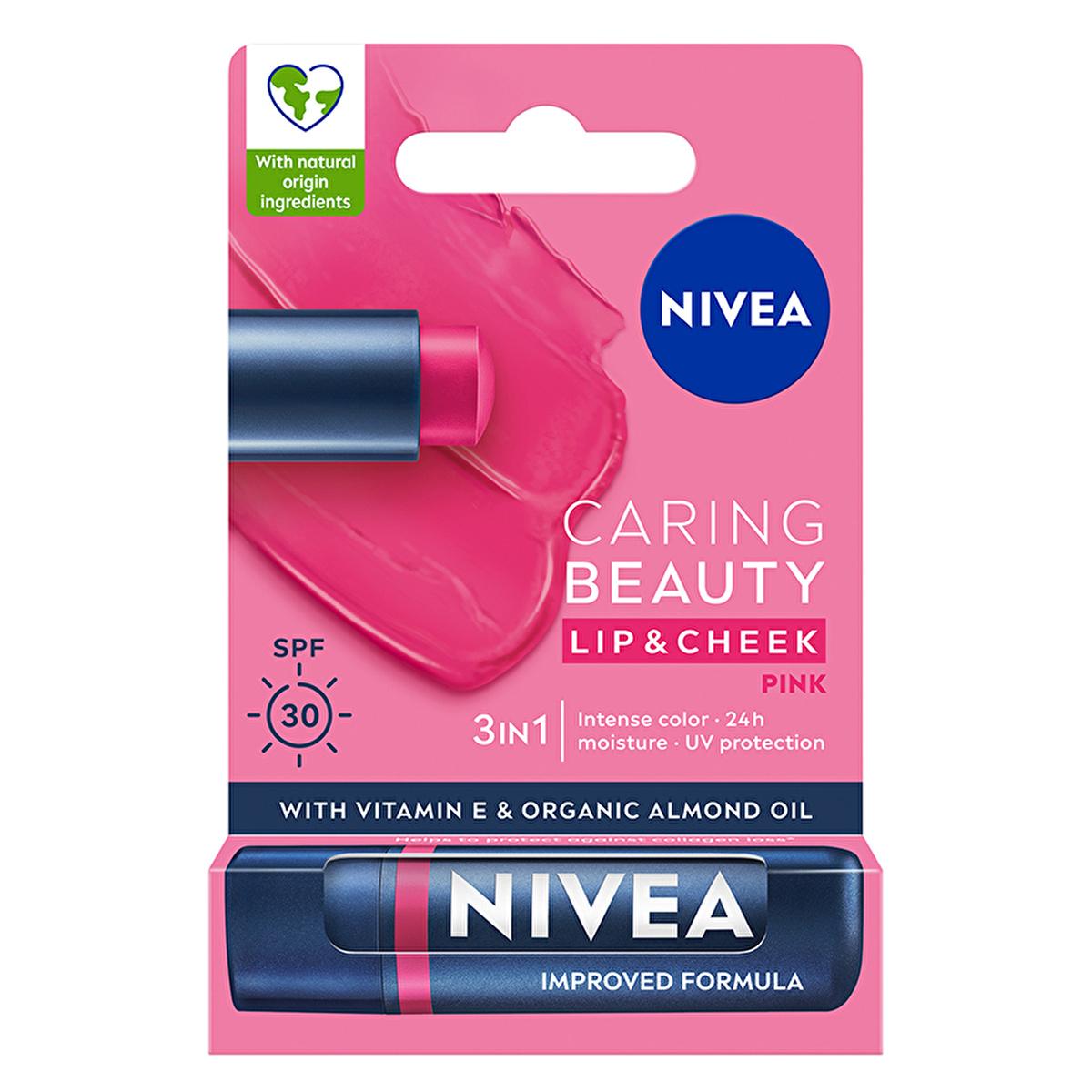 Nivea Tinted Lip Care Balm with SPF30 - Moisturizing, Natural Ingredients, 3-in-1 Formula for Lips &amp; Cheeks