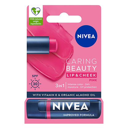 Nivea Tinted Lip Care Balm with SPF30 - Moisturizing, Natural Ingredients, 3-in-1 Formula for Lips &amp; Cheeks