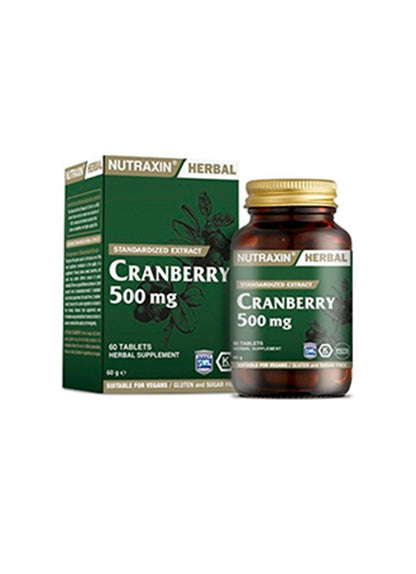 Nutraxin Cranberry Supplement 500mg - Urinary Tract Health Support for Women &amp; Men - 60 Tablets, Vegan-Friendly &amp; Allergen-Free