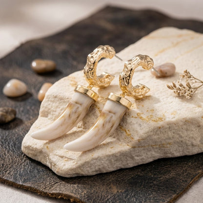 Gold Hoop with Ivory Horn Drop Earrings