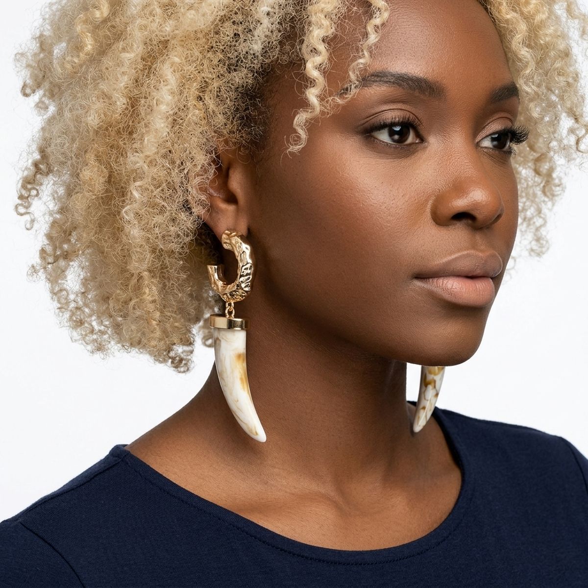 Gold Hoop with Ivory Horn Drop Earrings