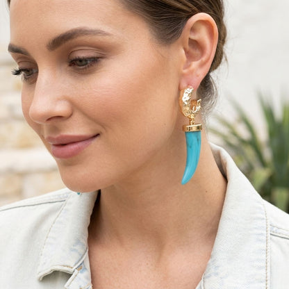 Gold Hoop with Turquoise Horn Drop Earrings