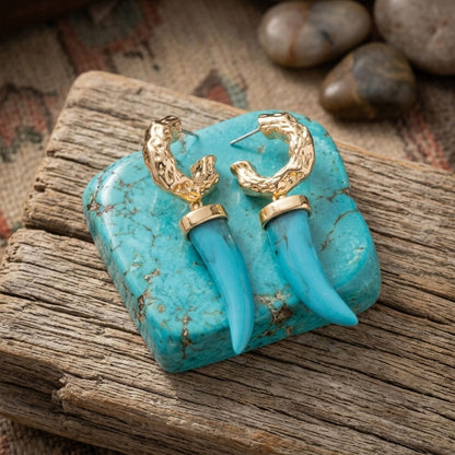 Gold Hoop with Turquoise Horn Drop Earrings