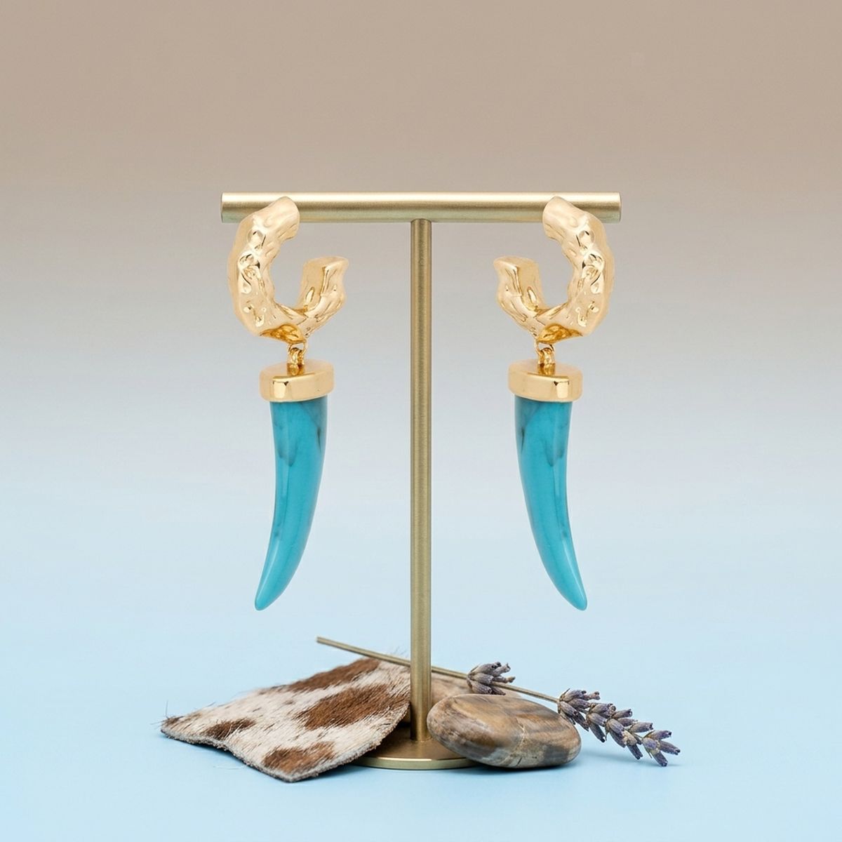 Gold Hoop with Turquoise Horn Drop Earrings
