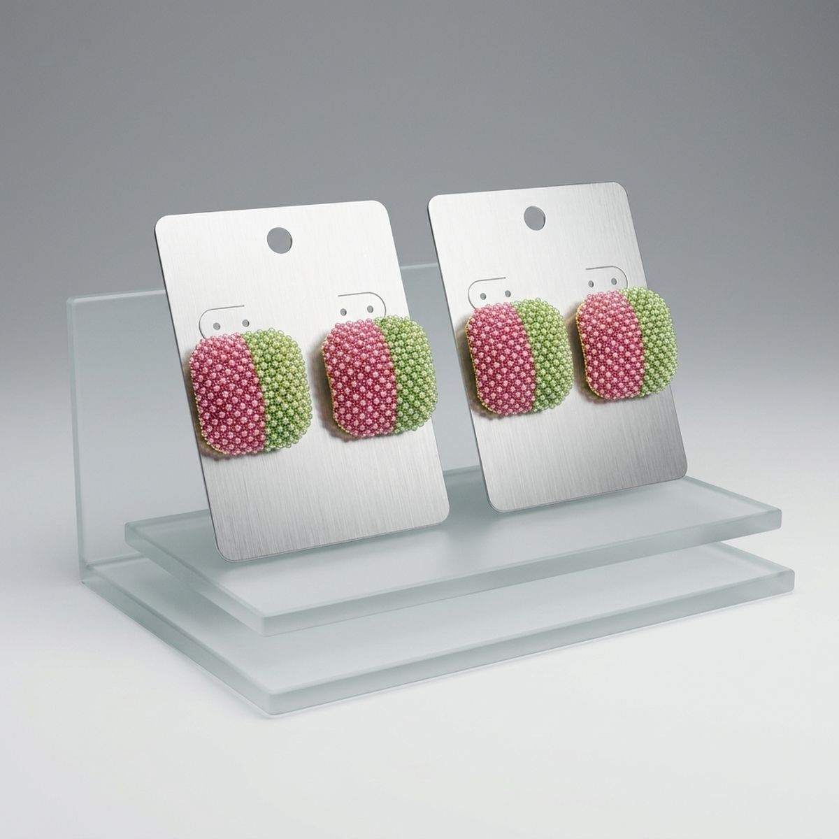 AKA Pink Green Square Pearl Stone Stud Earrings