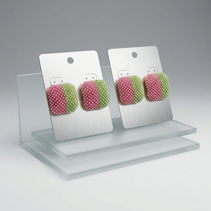 AKA Pink Green Square Pearl Stone Stud Earrings