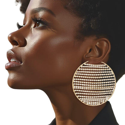 Hoop Linear Rhinestone Sparkle Gold Earrings