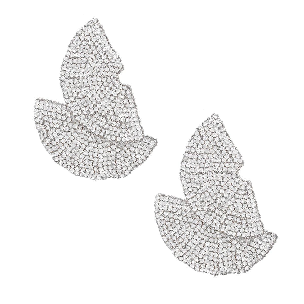 Stud 1920s Silver Ruffle Fan Rhinestone Earrings